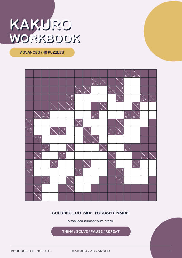 Advanced Kakuro puzzle workbook cover