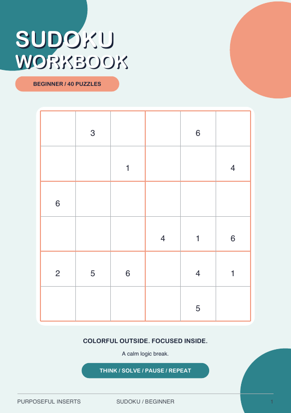 Beginner Sudoku puzzle workbook cover