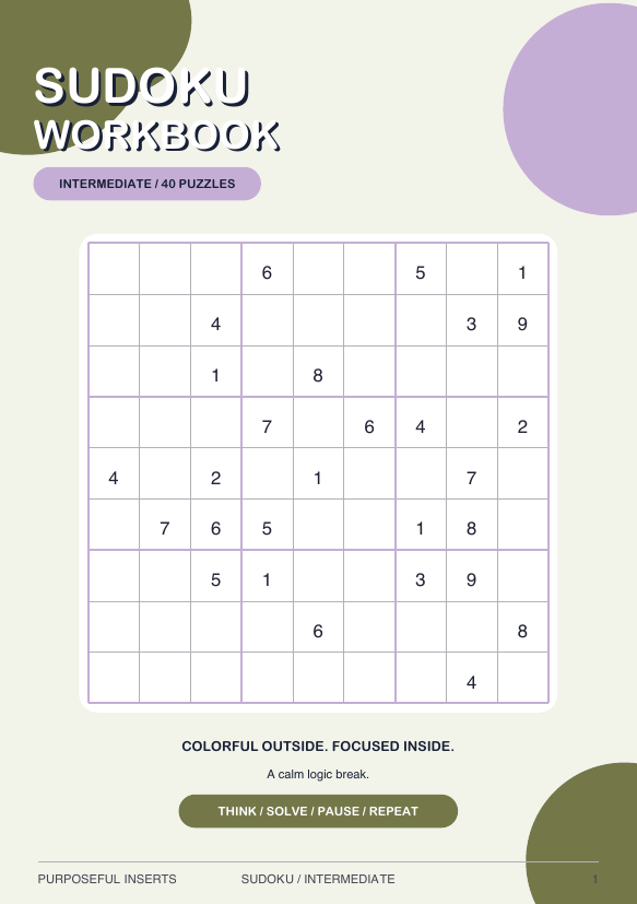 Intermediate Sudoku puzzle workbook cover