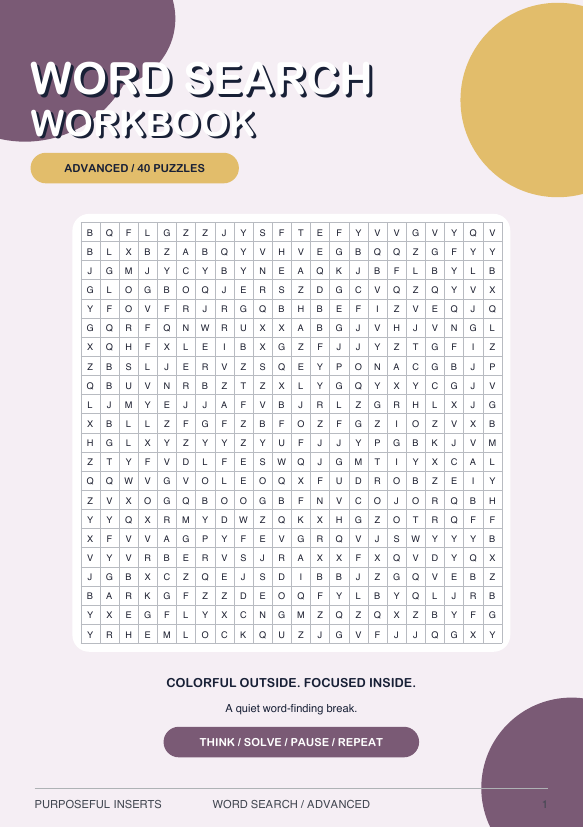 Advanced Word Search puzzle workbook cover