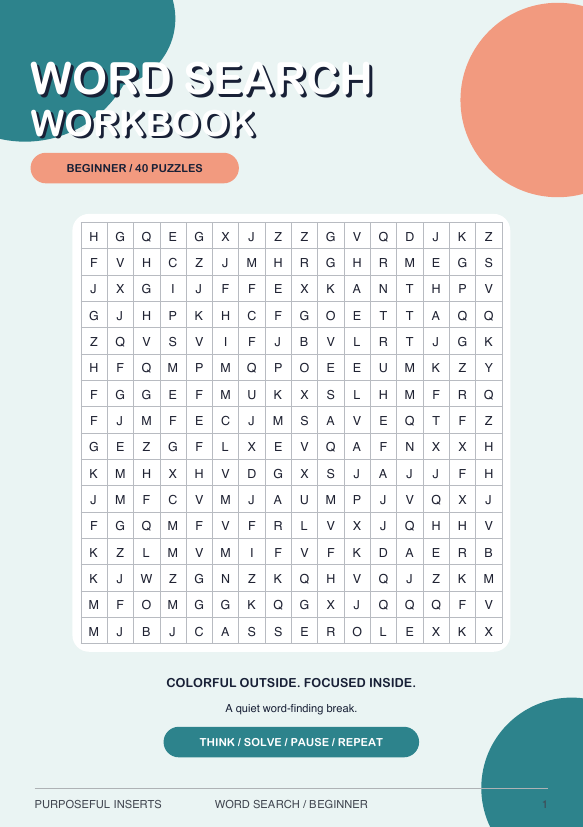 Beginner Word Search puzzle workbook cover